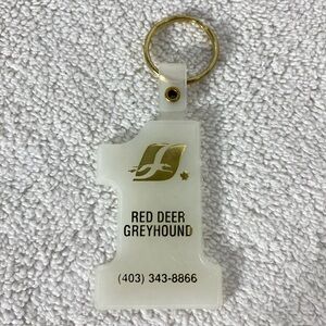 Vintage Greyhound Red Deer Greyhound Bus Station #1 Plastic Keychain